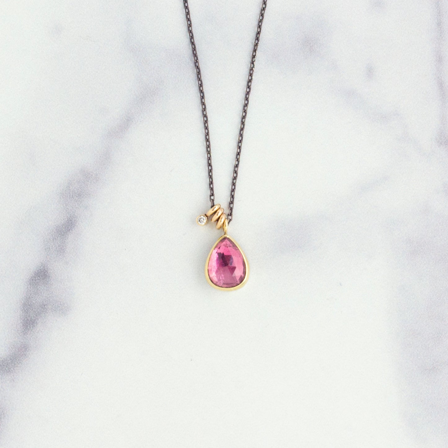 Oxidized Sterling & 14K Gold Pink Tourmaline & Diamond Necklace