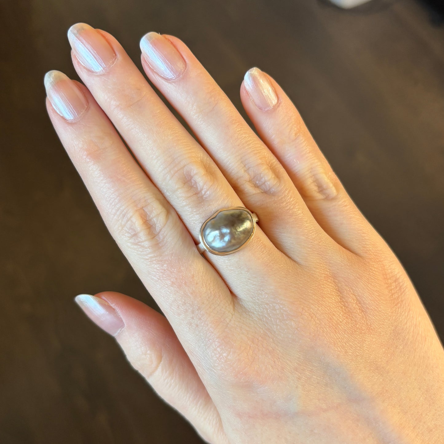 Sterling & 14K Gold Keshi Tahitian Pearl Ring