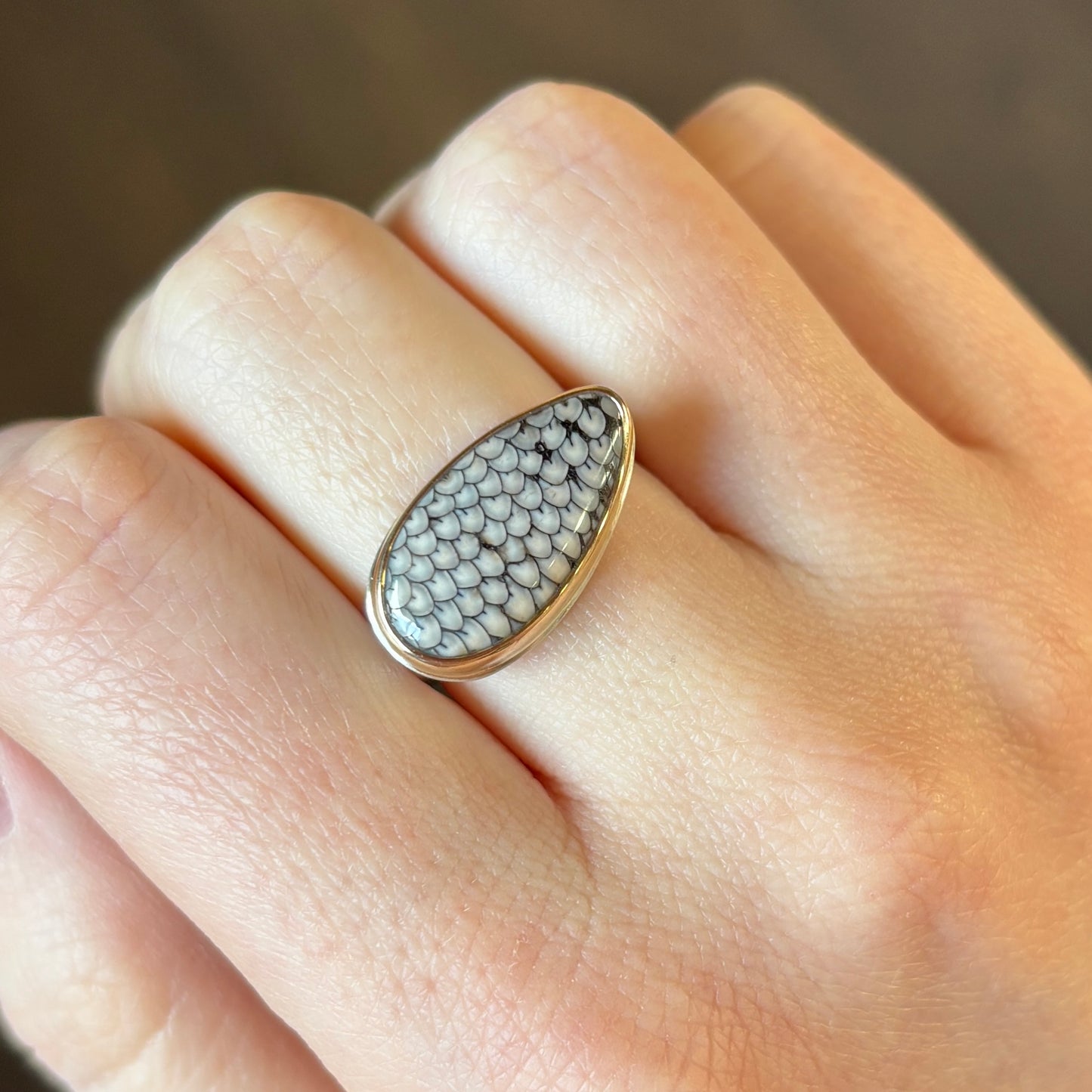 Sterling & 14K Gold Snakeskin Agate Ring
