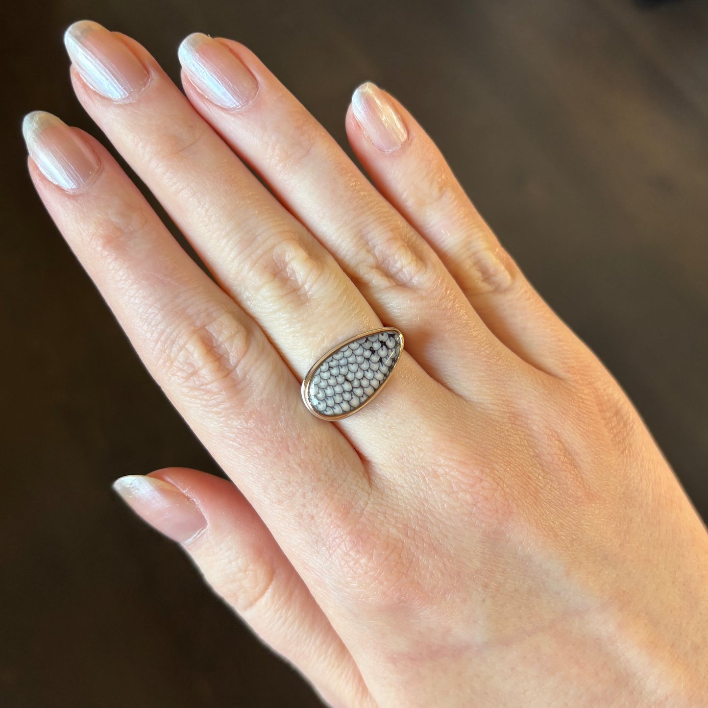 Sterling & 14K Gold Snakeskin Agate Ring
