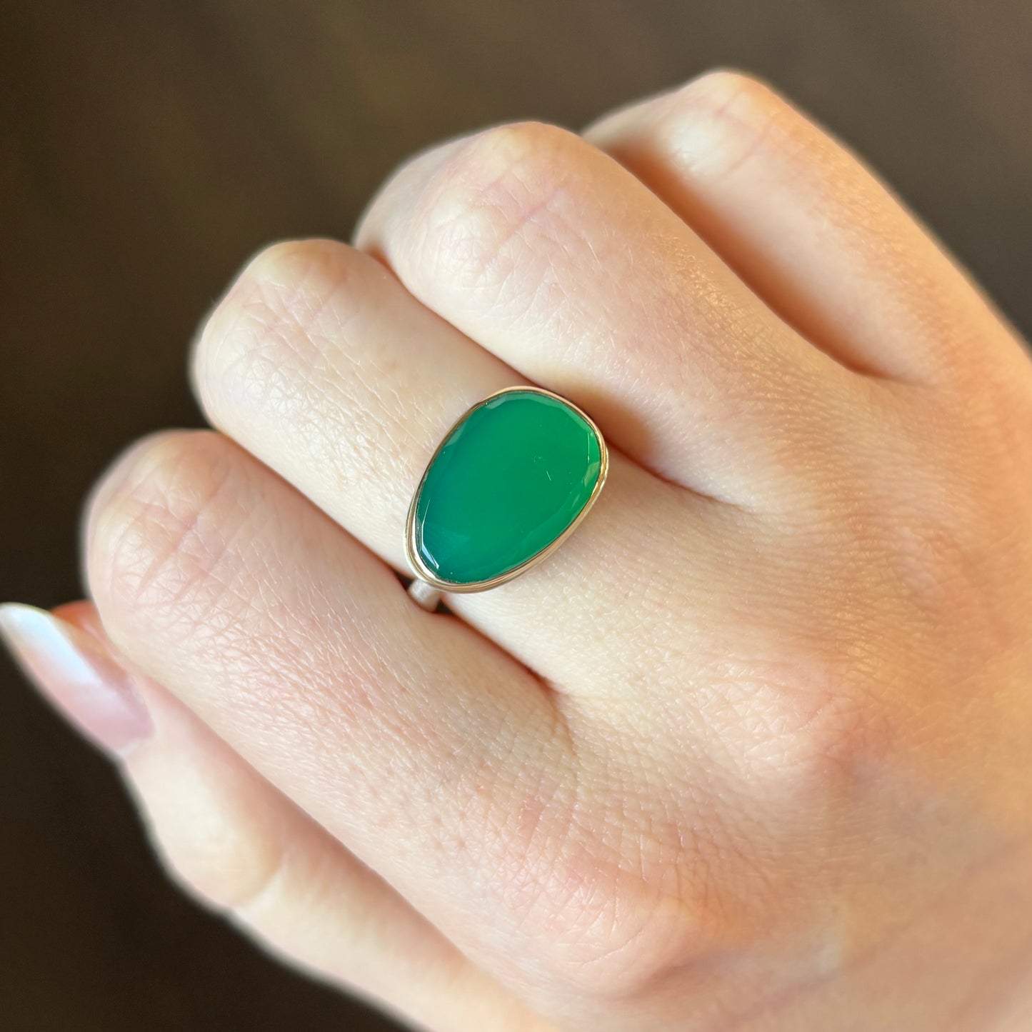 Sterling & 14K Gold Green Onyx Ring