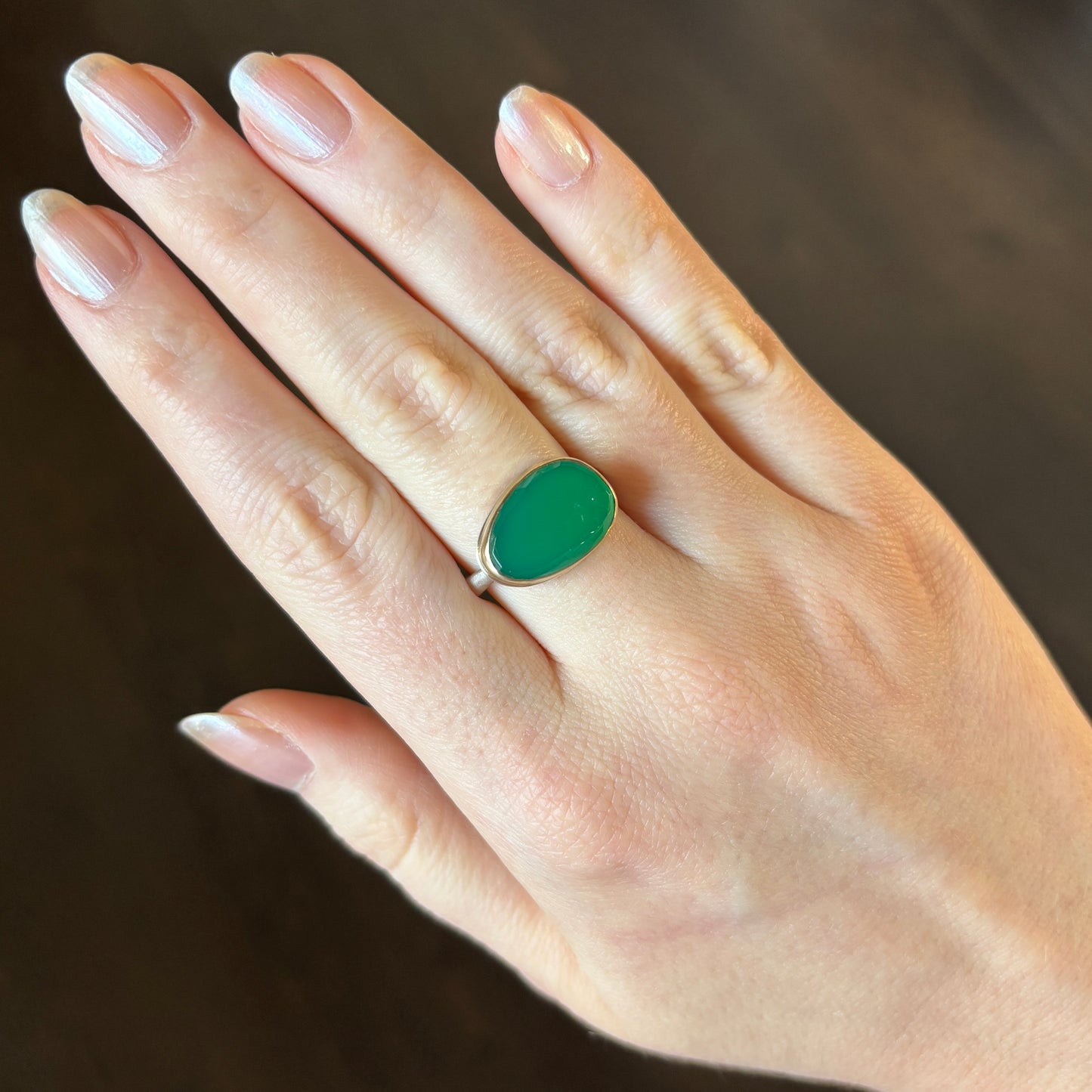 Sterling & 14K Gold Green Onyx Ring