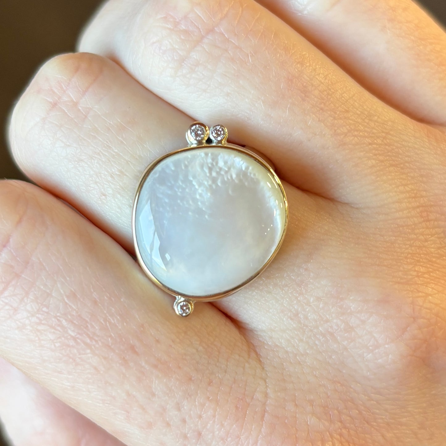 Sterling & 14K Gold Mother of Pearl & Diamond Ring