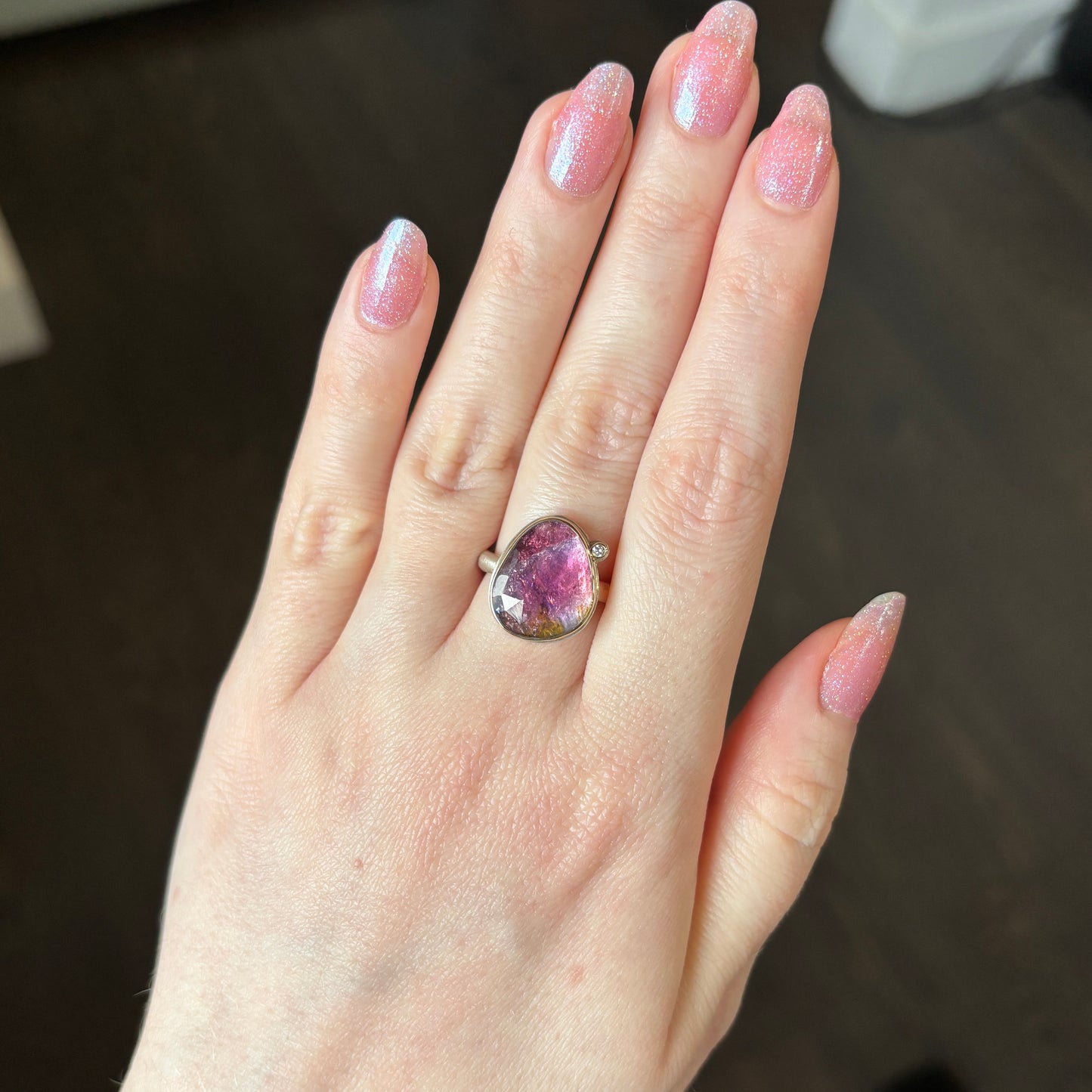 Sterling & 14K Gold Pink Tourmaline & Diamond Ring