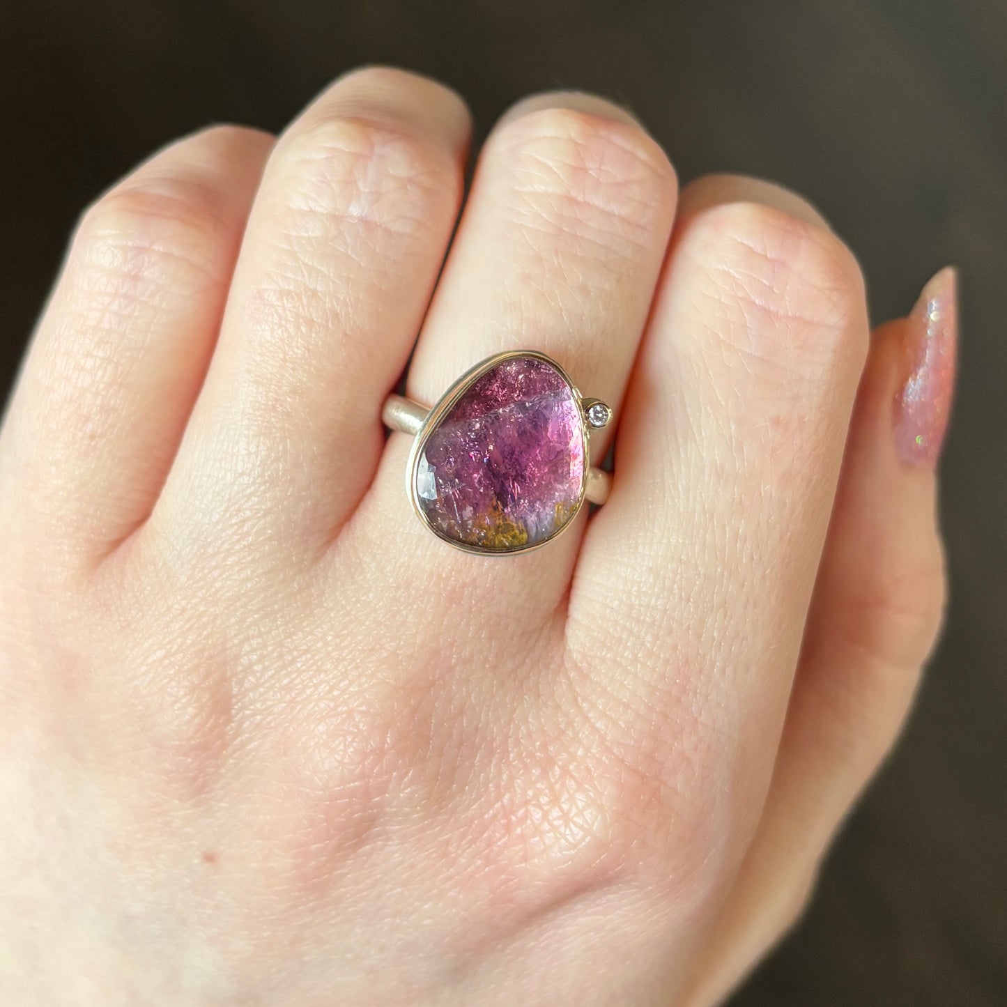 Sterling & 14K Gold Pink Tourmaline & Diamond Ring