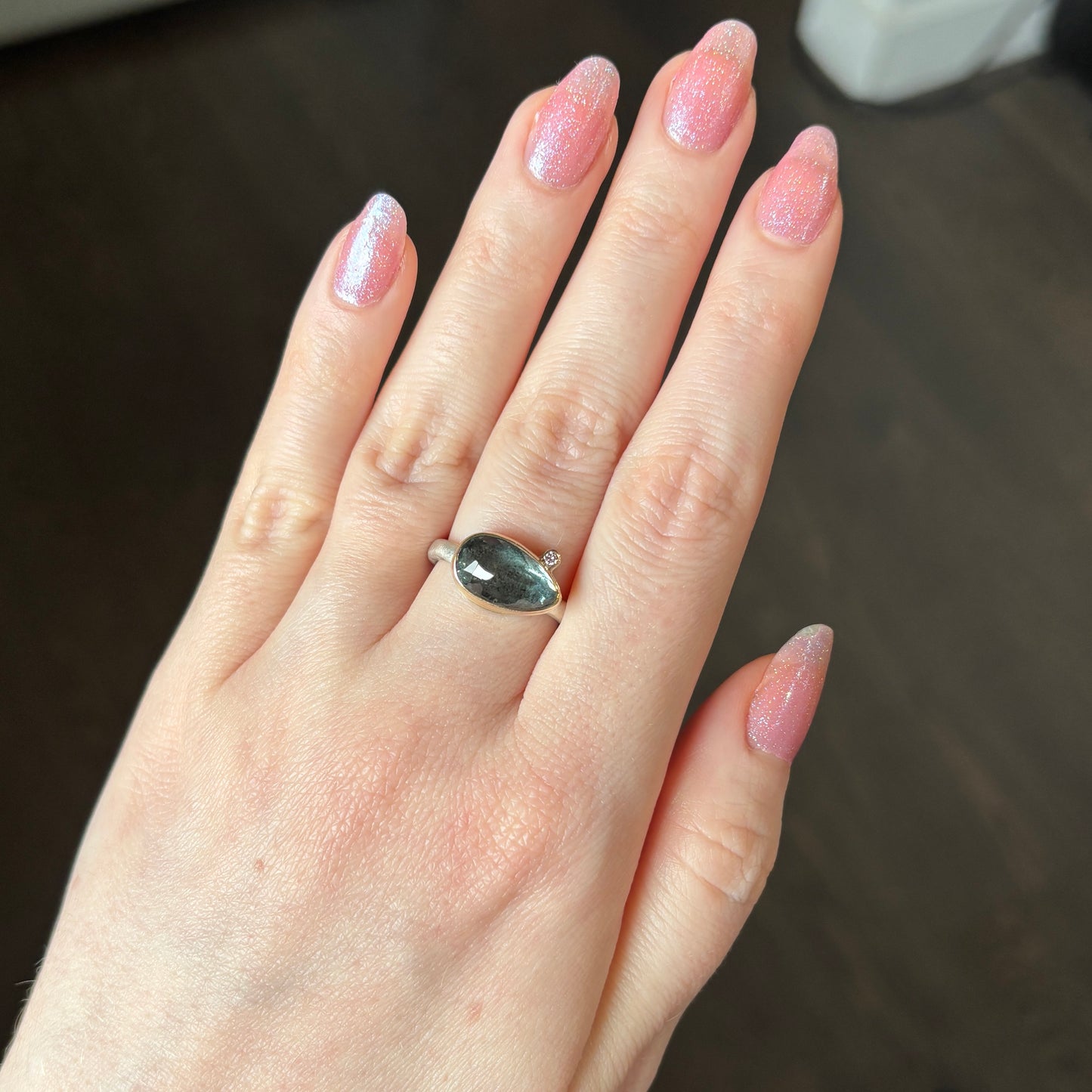 Sterling & 14K Gold Moss Aquamarine & Diamond Ring