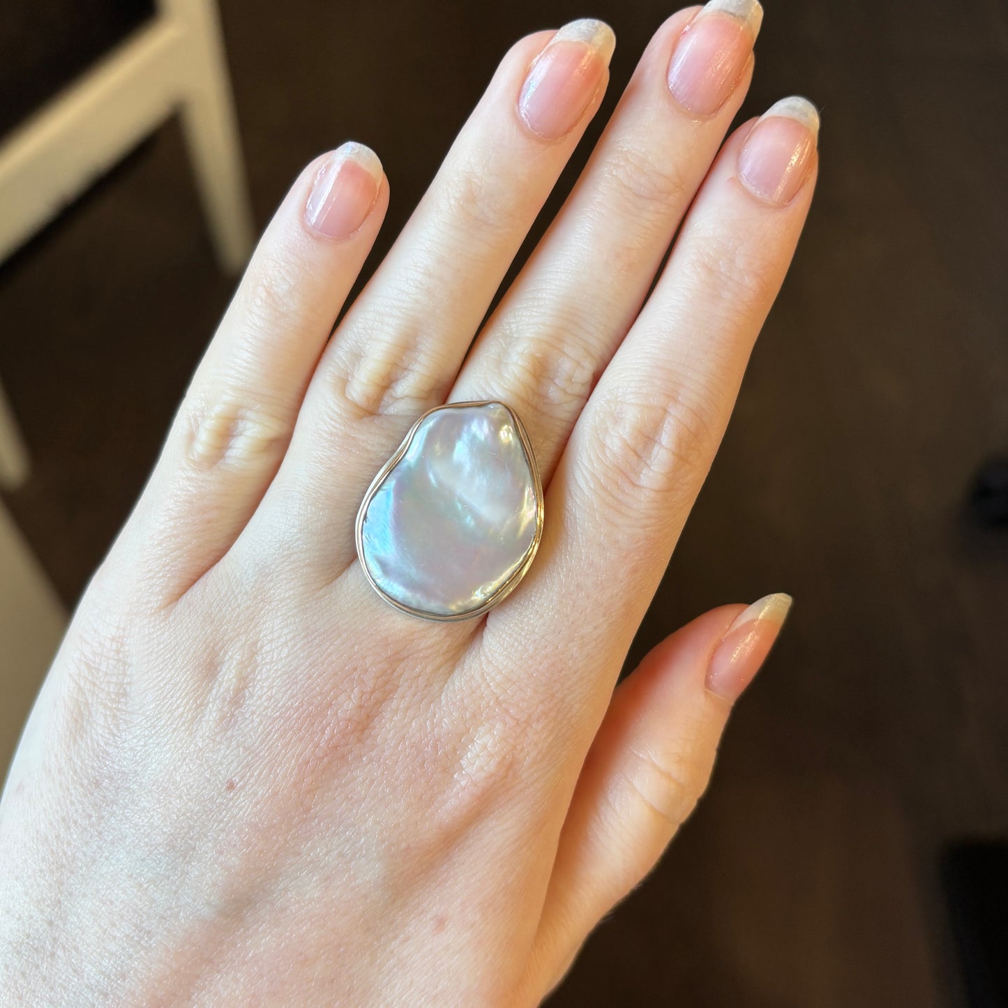 Sterling & 14K Gold Large Cultured Pearl Ring