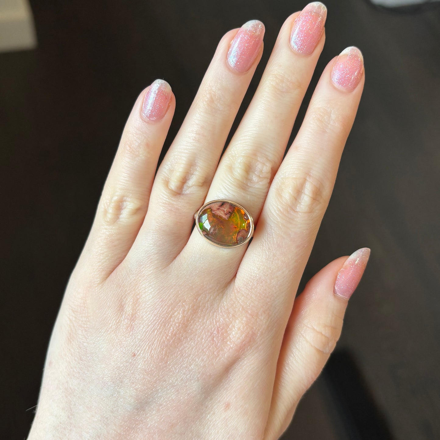 Sterling & 14K Gold Oval Mexican Fire Opal Ring