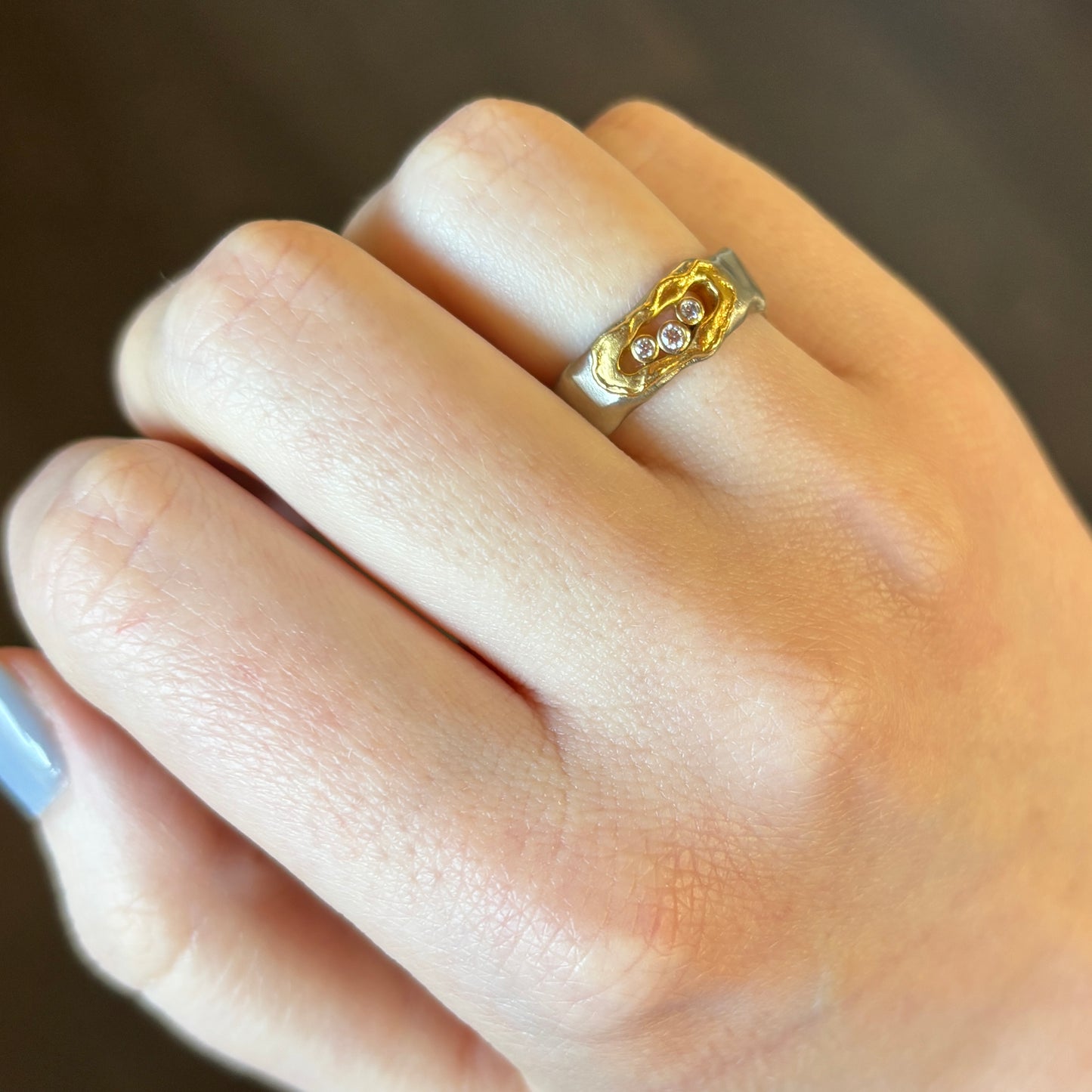 14k & 22k Gold Triple Diamond Ring