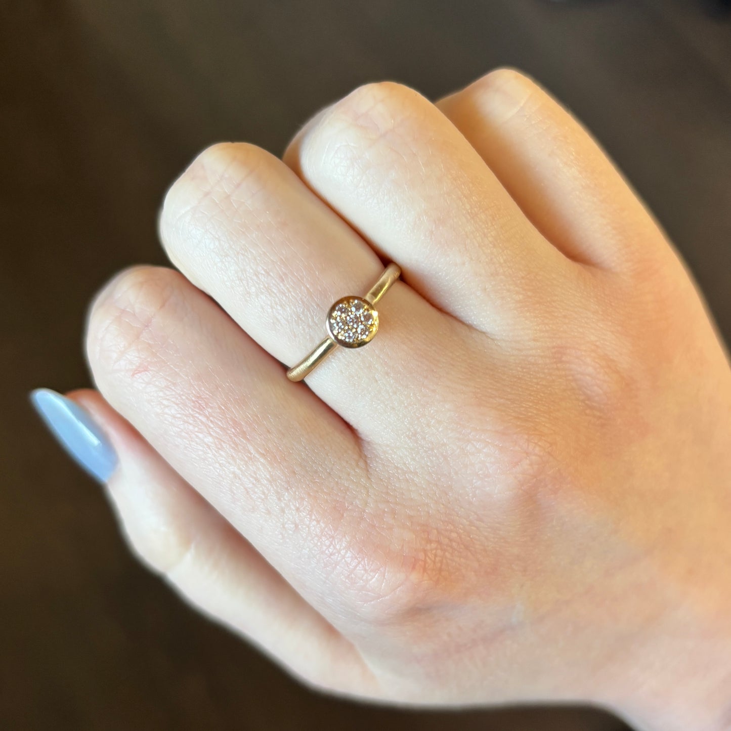 14ky Small Round Pave Diamond Ring