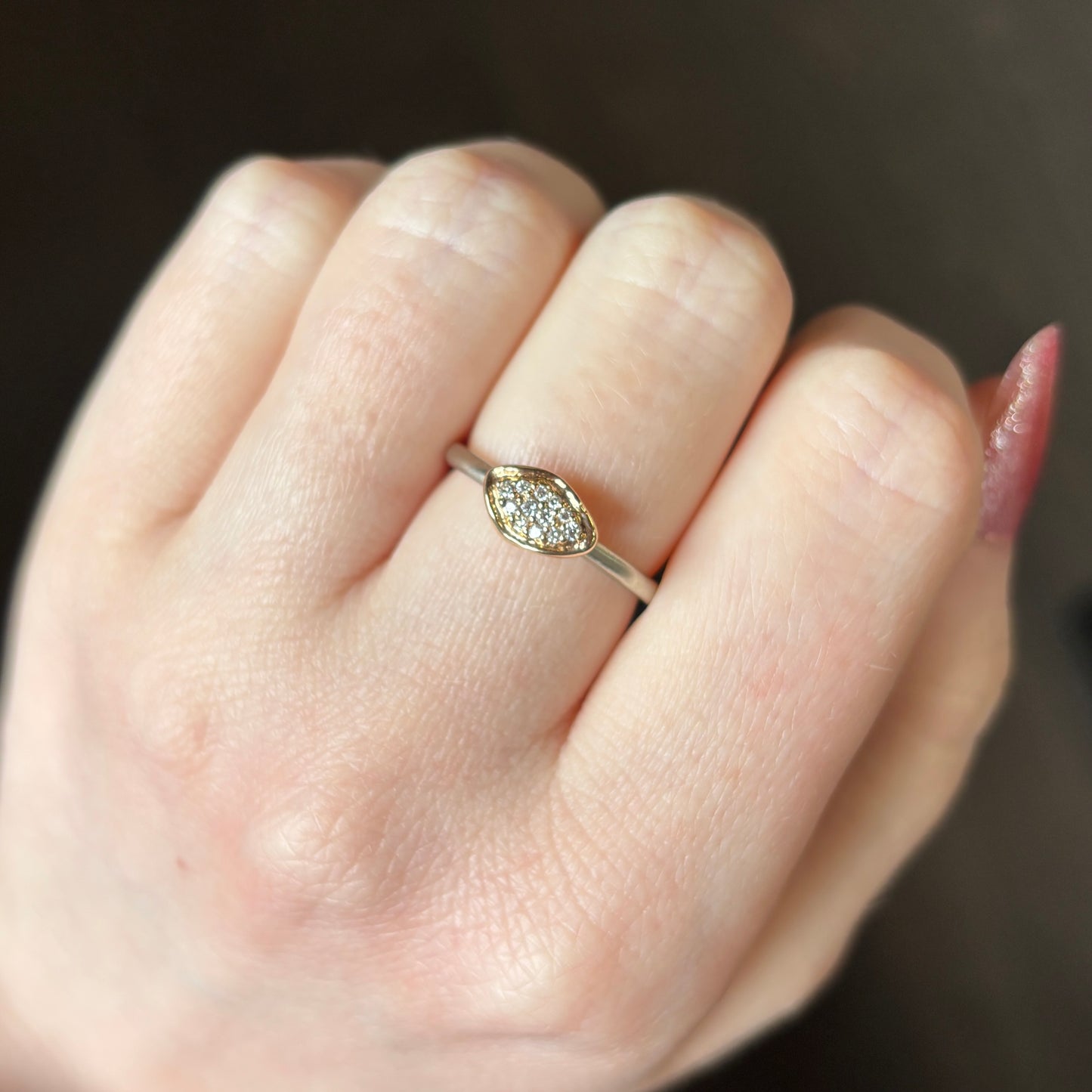 14k Gold Small Leaf Pave Diamond Ring