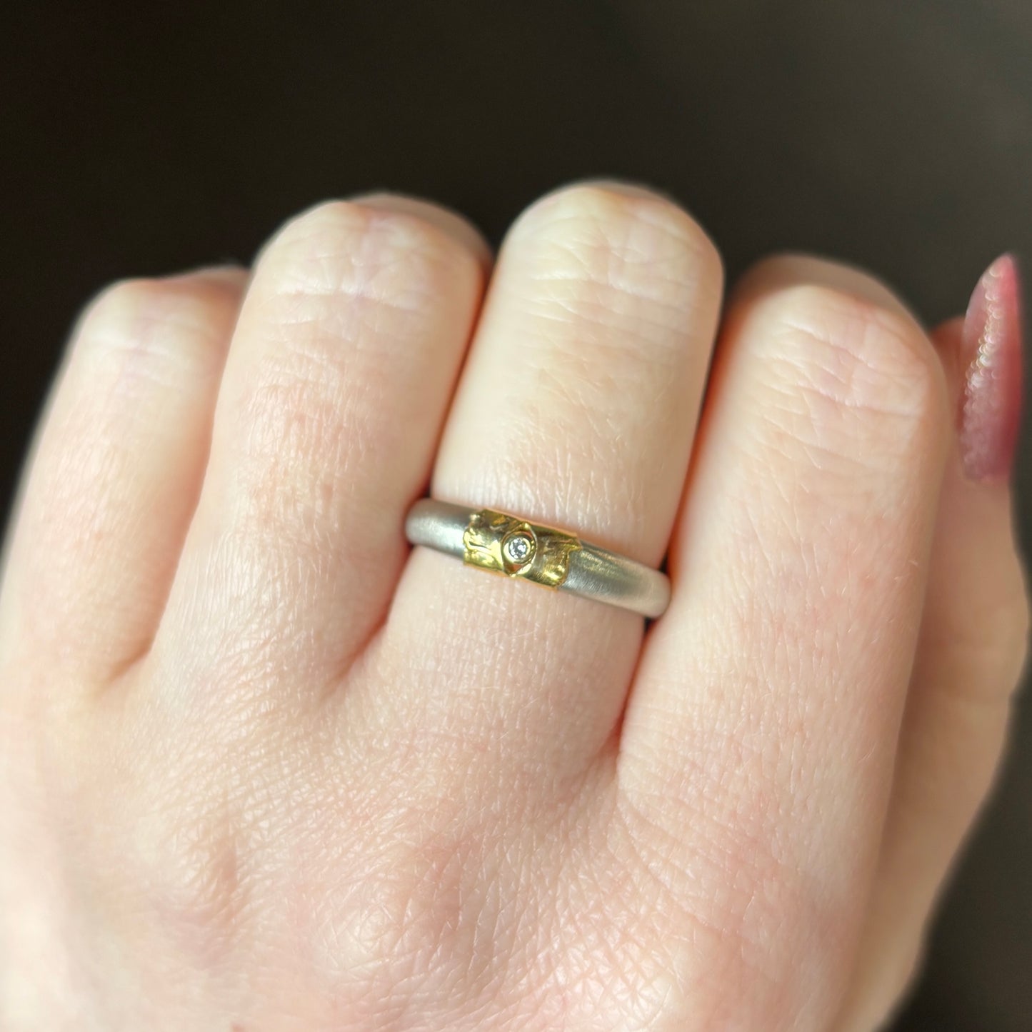 18k White & 22k Yellow Gold Tapered Diamond Ring