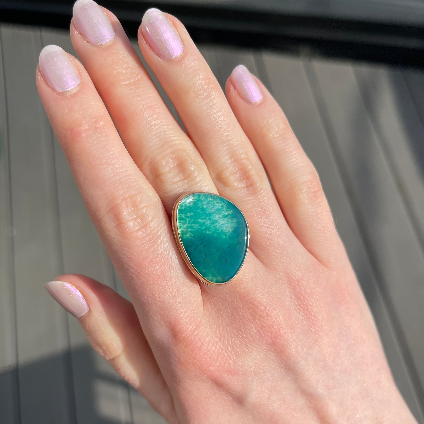 Sterling & 14K Gold Asymmetrical Gem Silica Ring