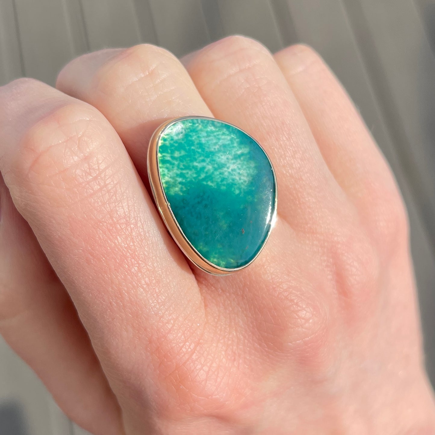 Sterling & 14K Gold Asymmetrical Gem Silica Ring