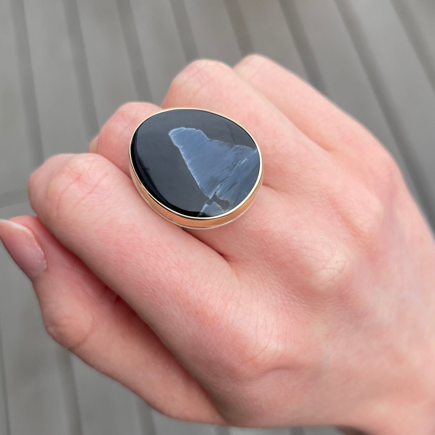 Sterling & 14K Gold Large Pietersite Ring