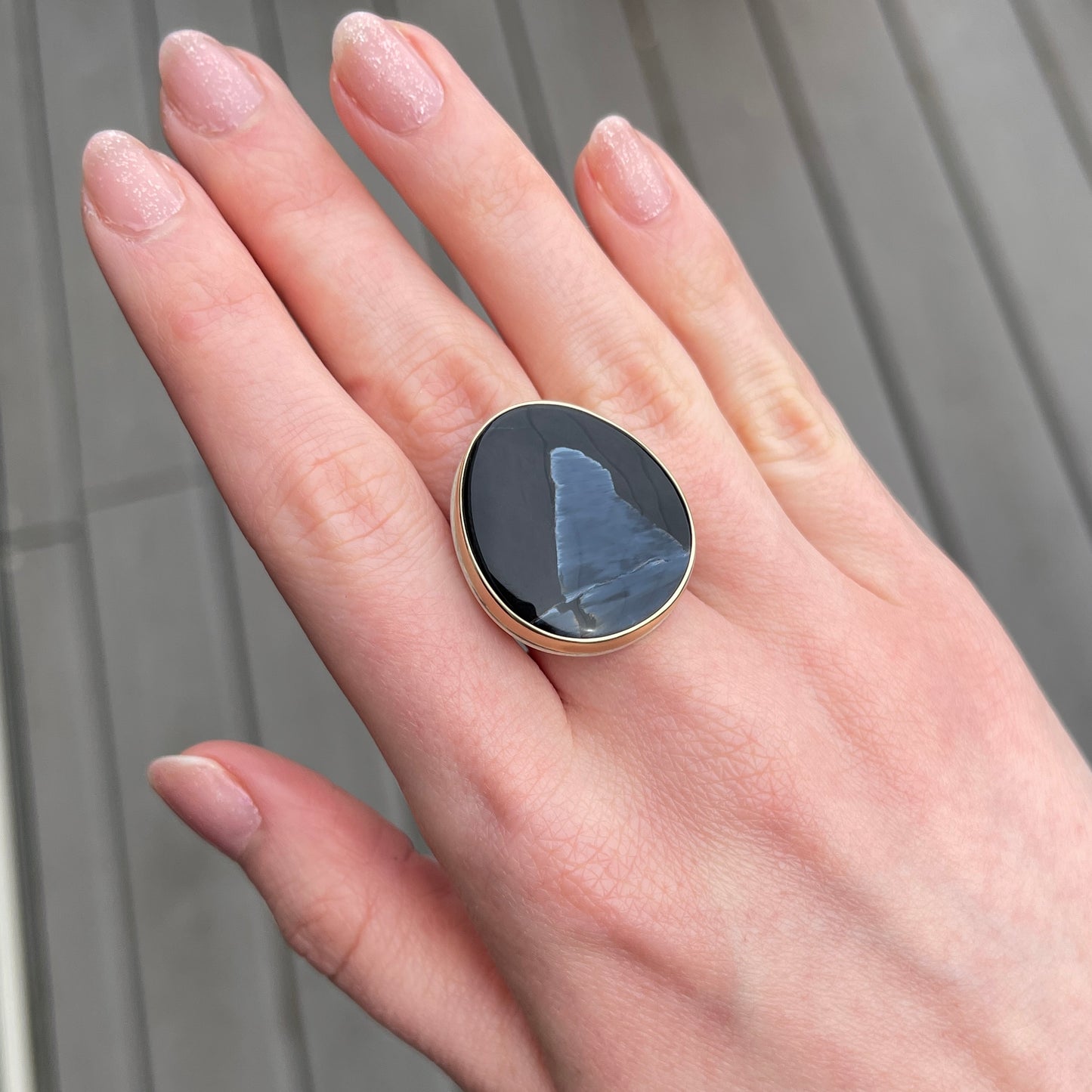 Sterling & 14K Gold Large Pietersite Ring