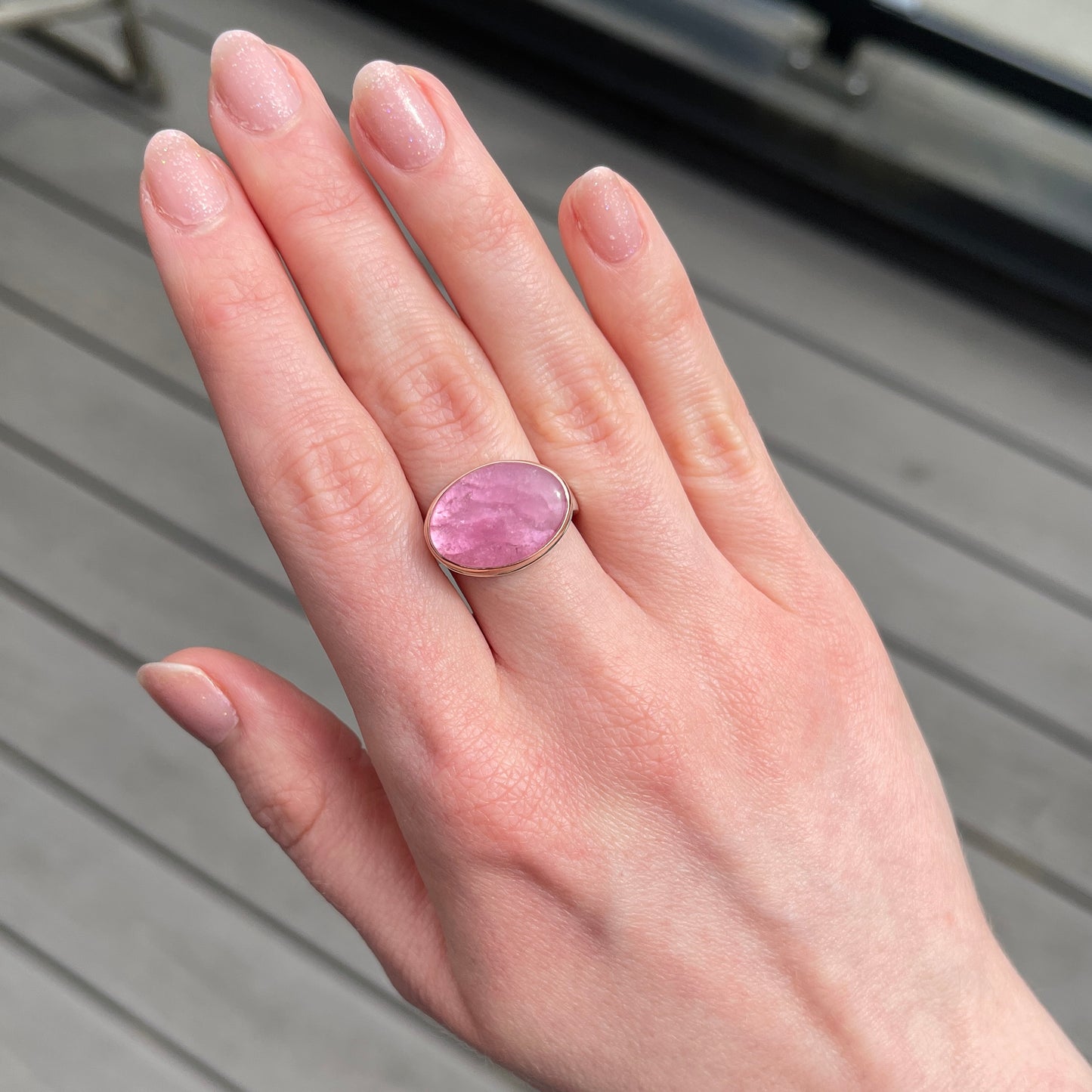 Sterling & 14K Rose Gold Oval Pink Tourmaline Ring