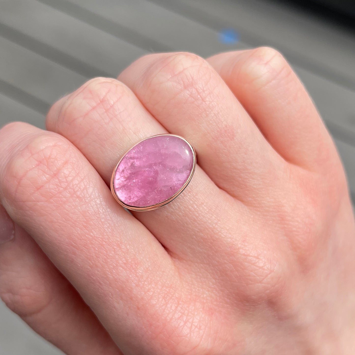 Sterling & 14K Rose Gold Oval Pink Tourmaline Ring