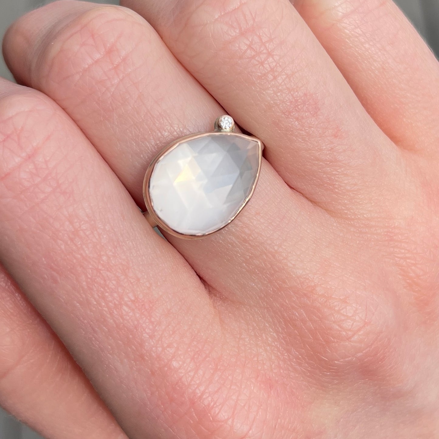 Sterling & 14K Rose Gold Rose Quartz & Diamond Ring