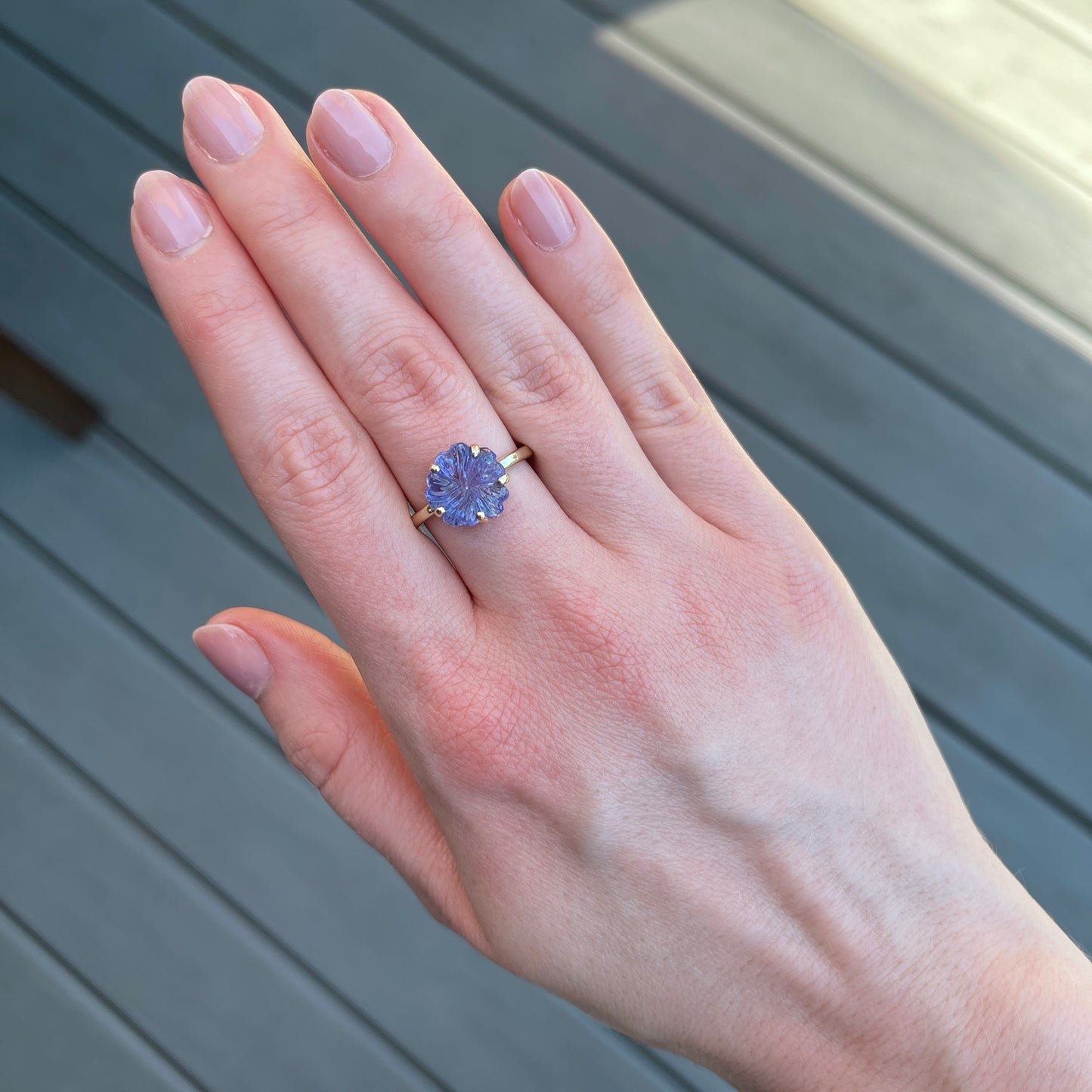 14K Gold Prong Tanzanite Flower Ring