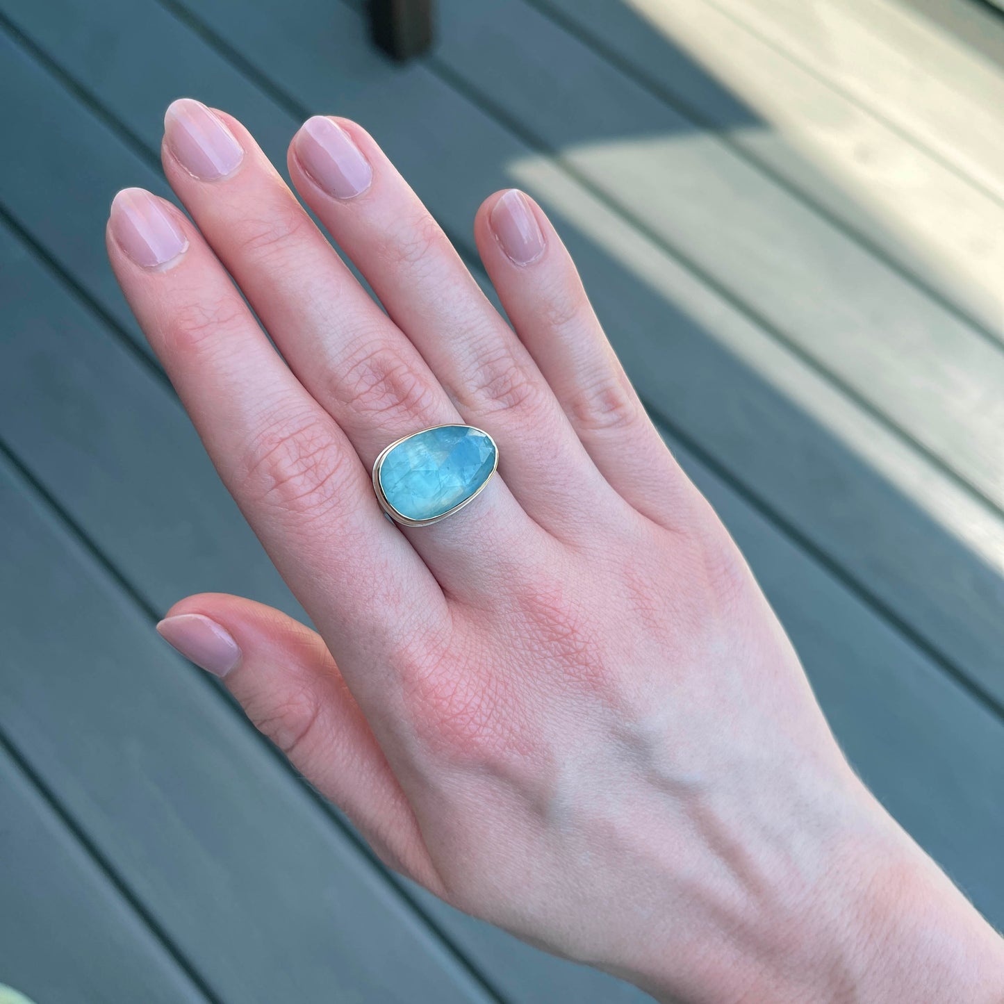 Sterling & 14K Gold Asymmetrical Aquamarine Ring