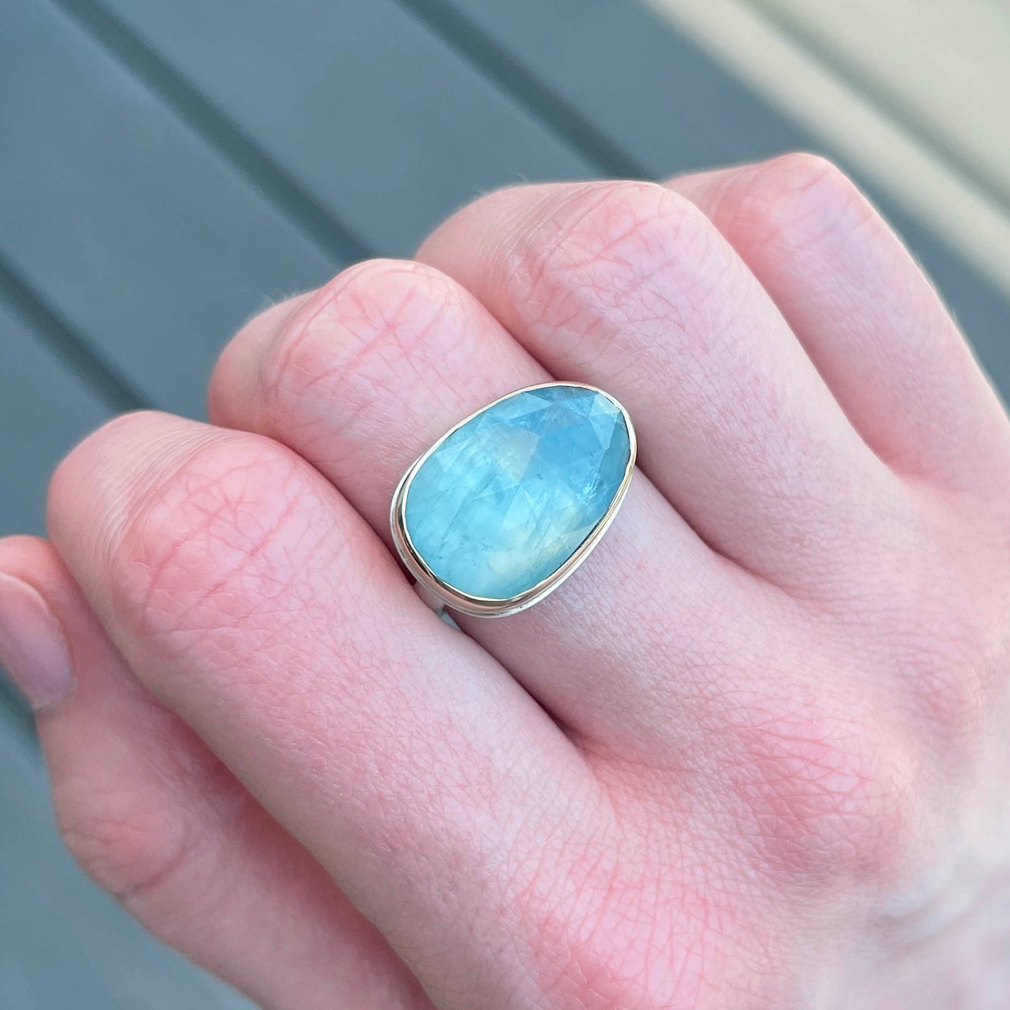 Sterling & 14K Gold Asymmetrical Aquamarine Ring