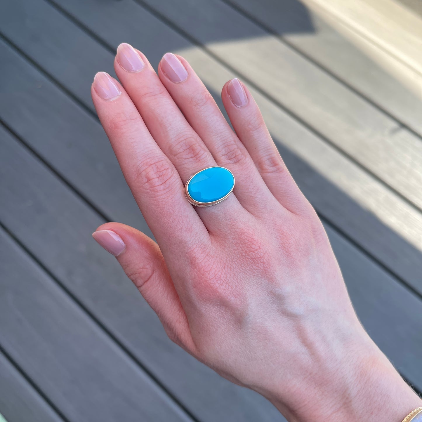 Sterling & 14K Gold Oval Sleeping Beauty Turquoise Ring