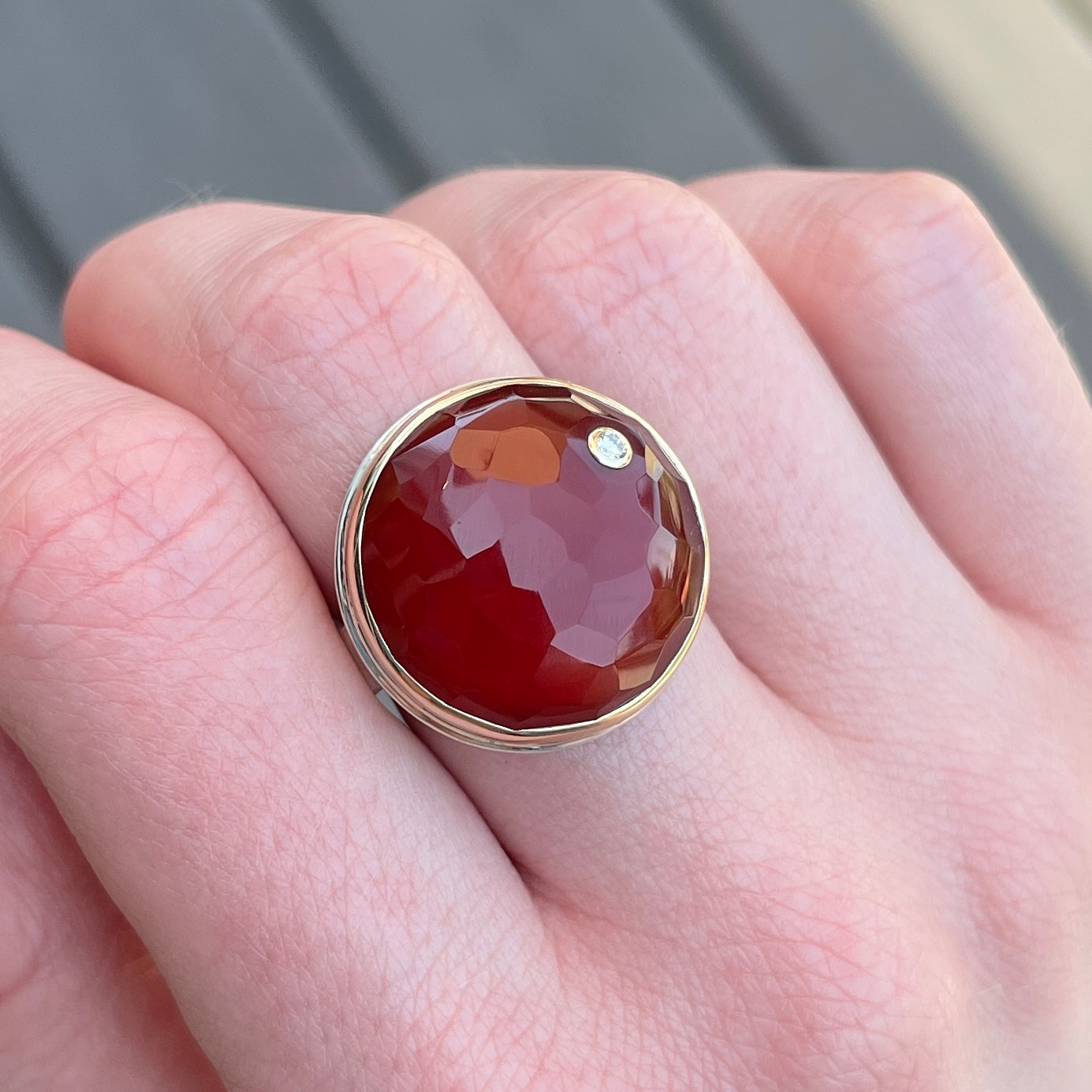 Sterling & 14K Gold Carnelian & Diamond Ring