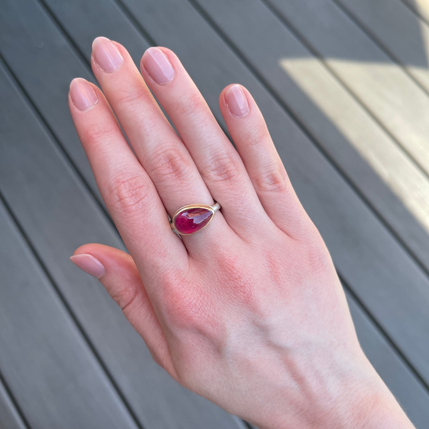 Sterling & 14K Gold Teardrop African Ruby Ring