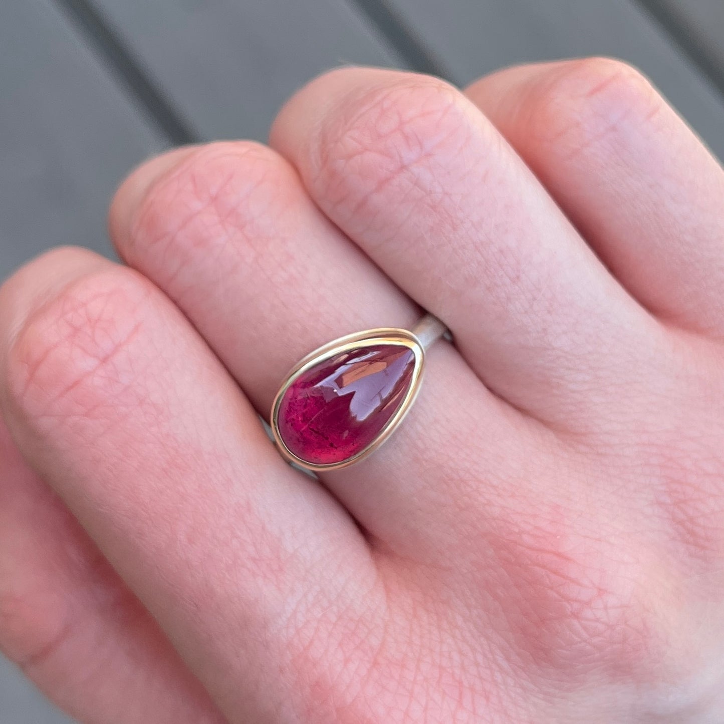 Sterling & 14K Gold Teardrop African Ruby Ring