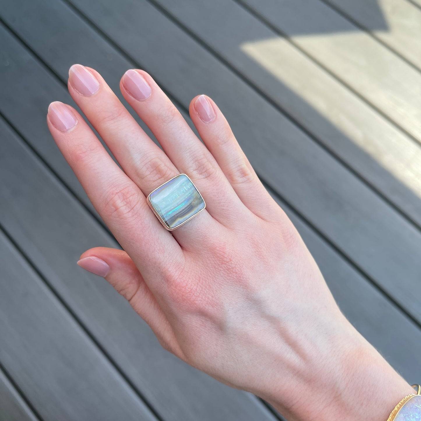 Sterling & 14K Gold Large Boulder Opal Ring