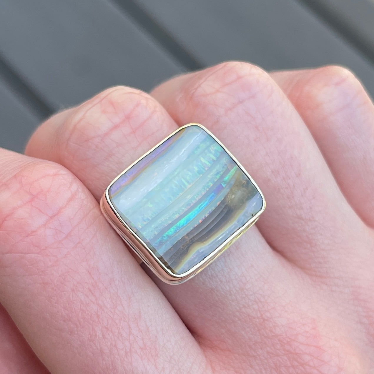 Sterling & 14K Gold Large Boulder Opal Ring
