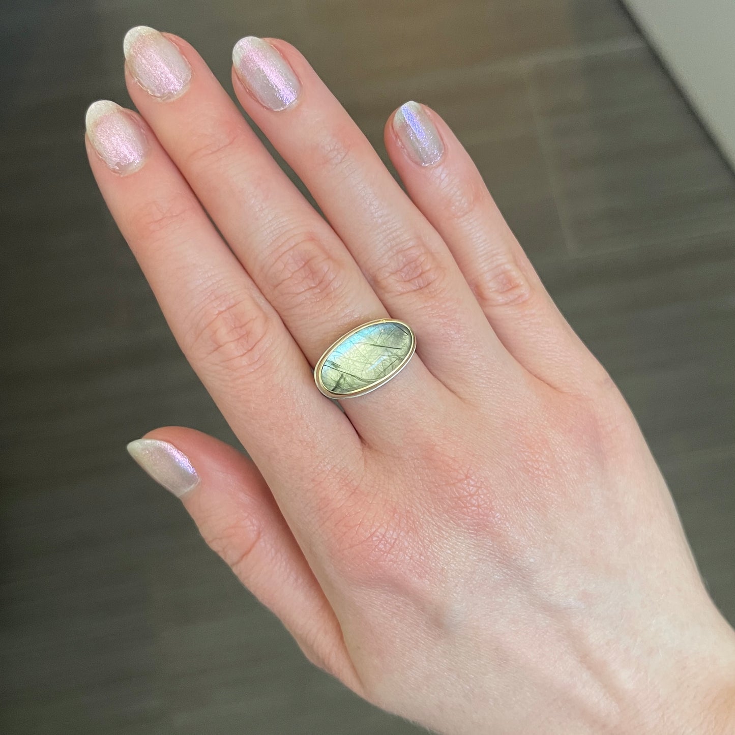 Sterling & 14K Gold Green Rutilated Quartz Ring