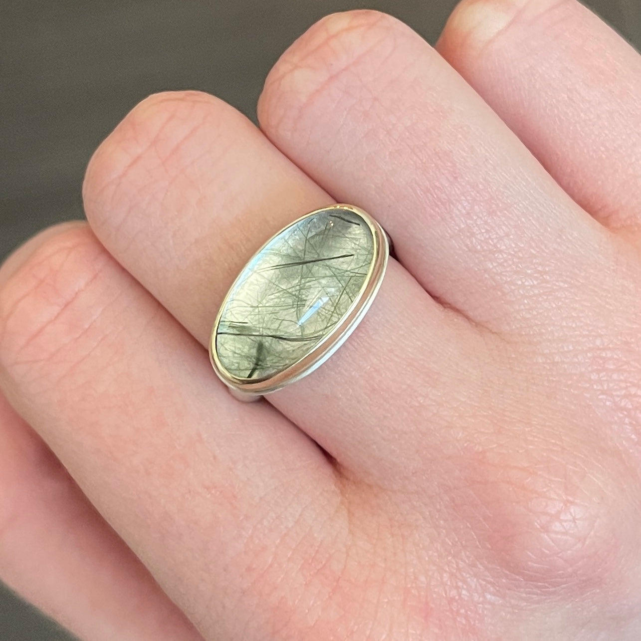 Sterling & 14K Gold Green Rutilated Quartz Ring