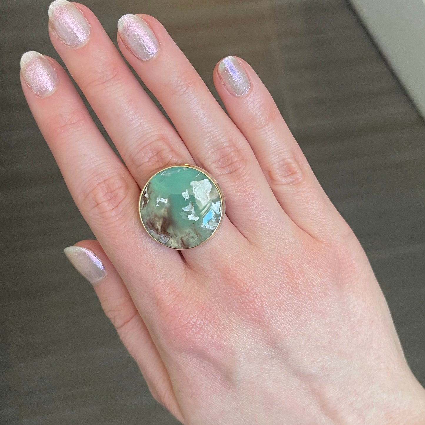 Sterling & 14K Gold Large Aquaprase Ring