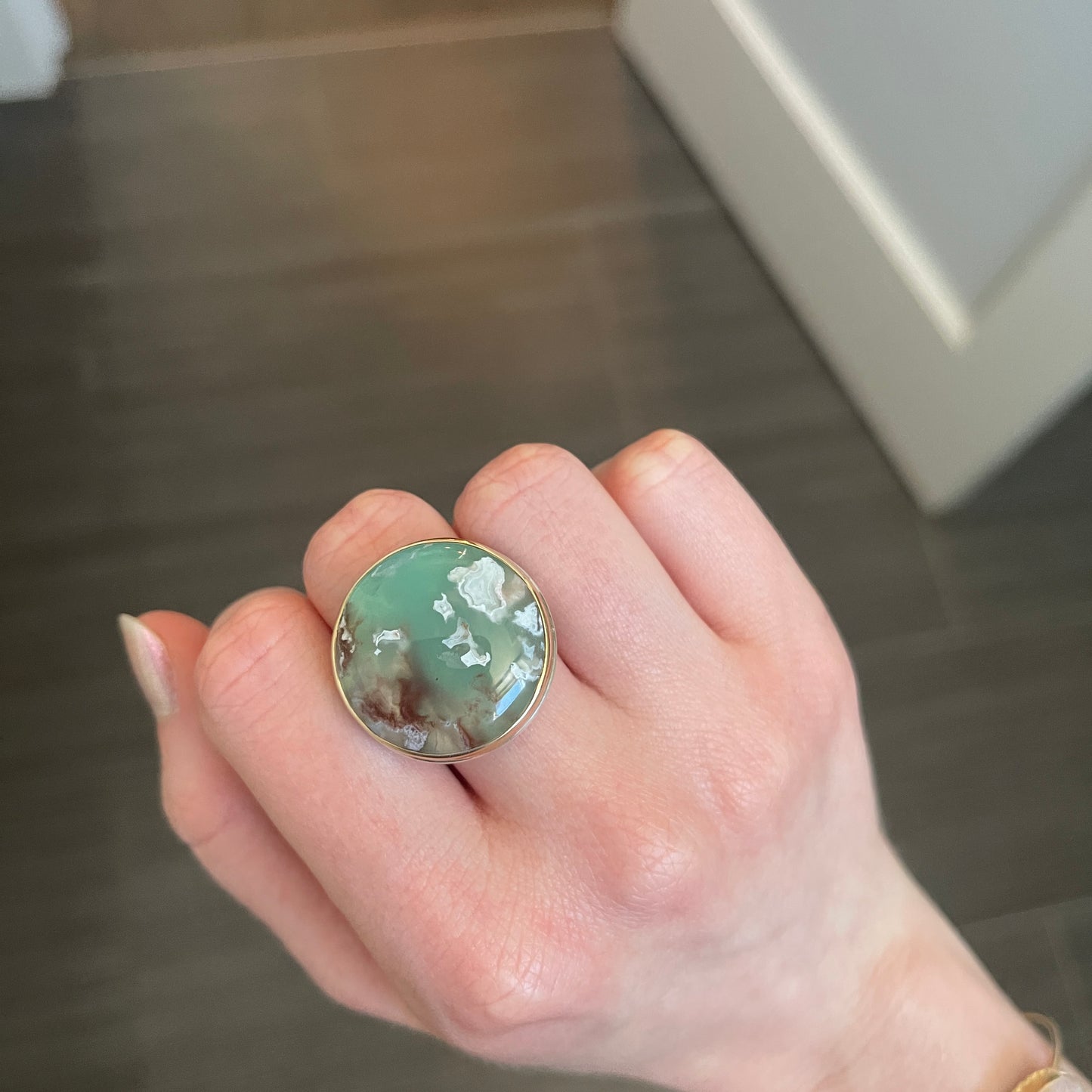 Sterling & 14K Gold Large Aquaprase Ring