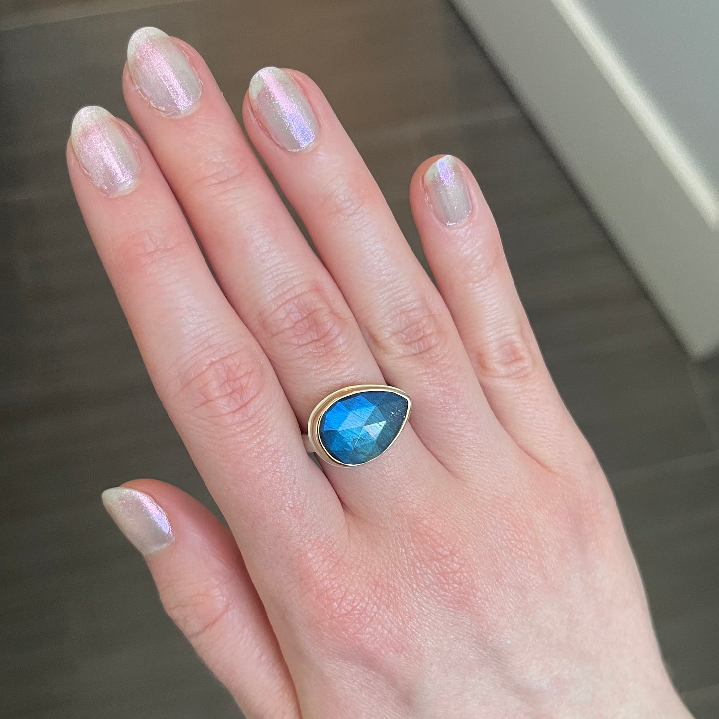 Sterling & 14K Gold Teardrop Labradorite Ring