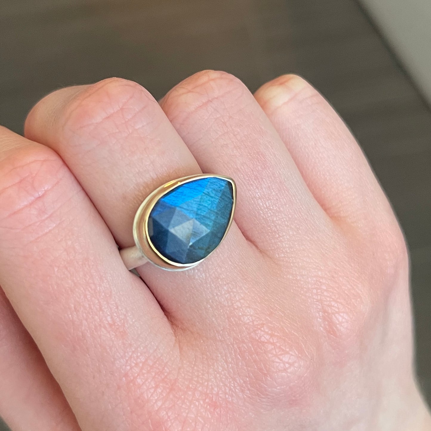 Sterling & 14K Gold Teardrop Labradorite Ring