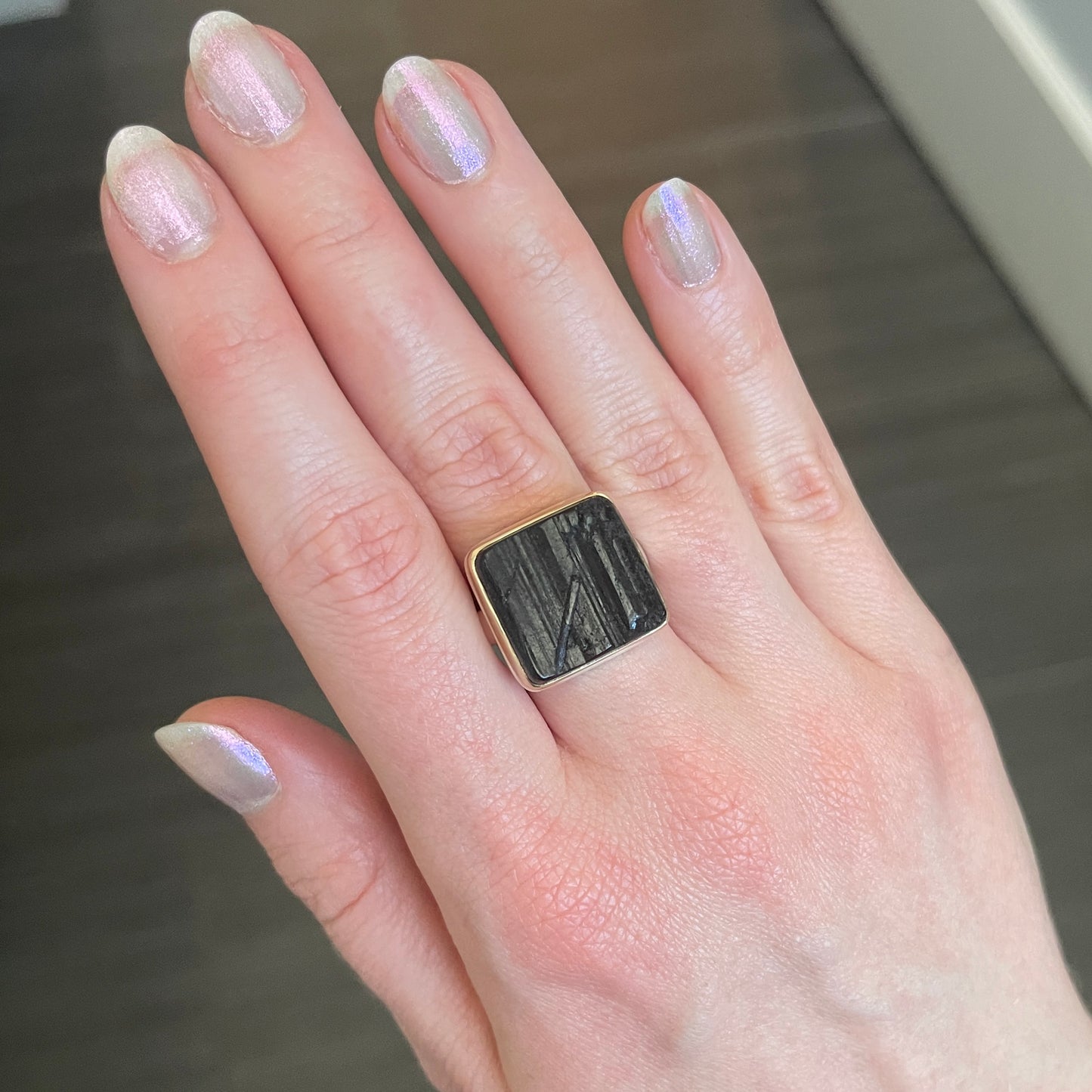 Sterling & 14K Gold Black Tourmaline Ring