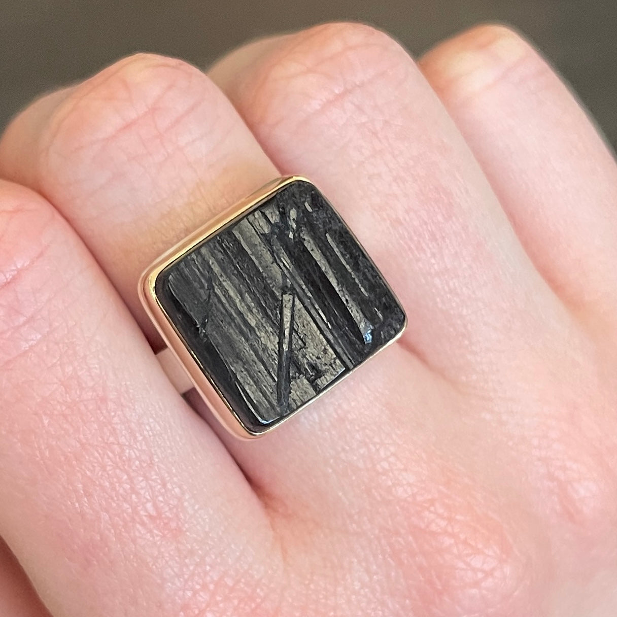 Sterling & 14K Gold Black Tourmaline Ring
