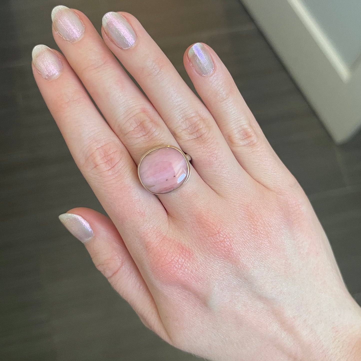Sterling & 14K Rose Gold Pink Peruvian Opal Ring