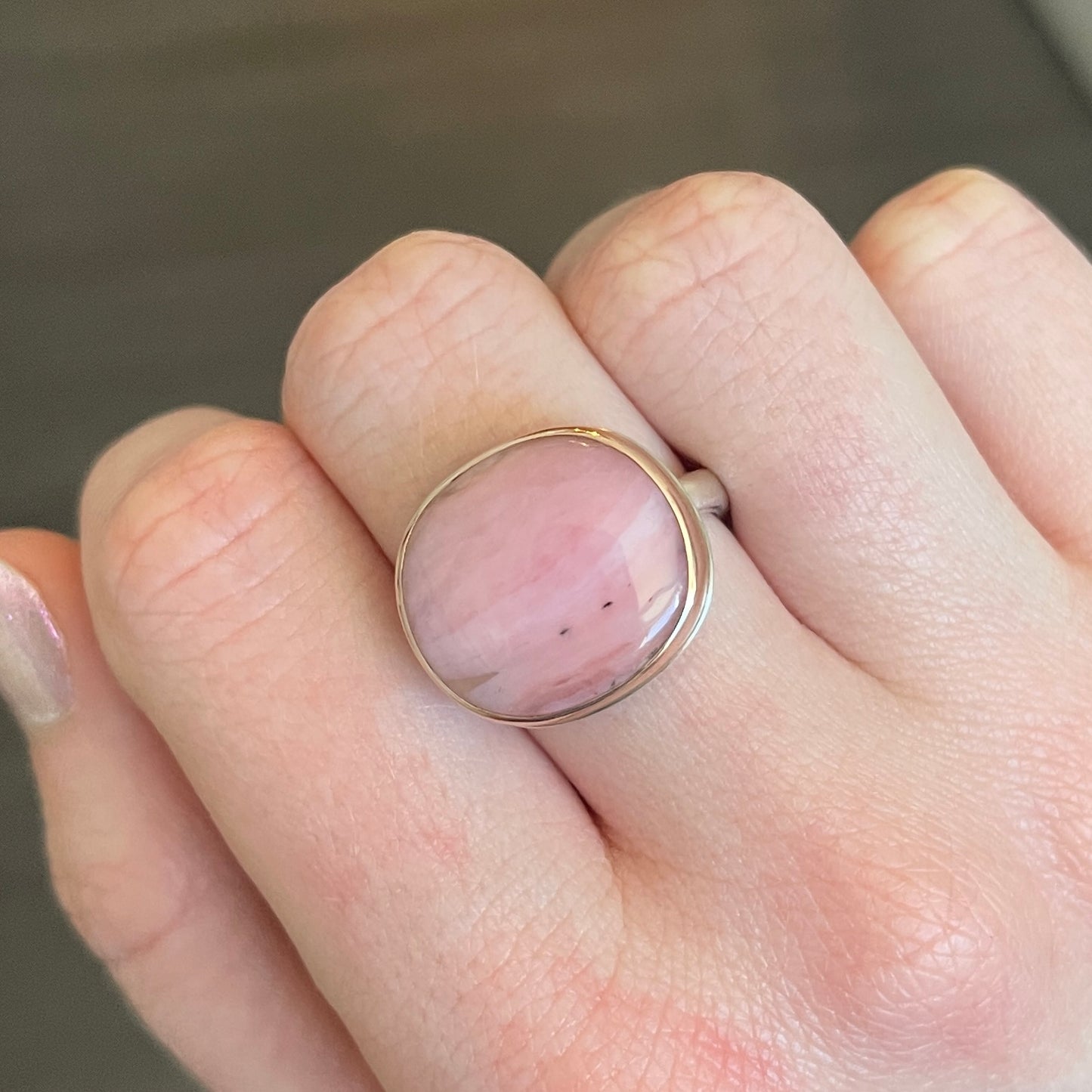 Sterling & 14K Rose Gold Pink Peruvian Opal Ring