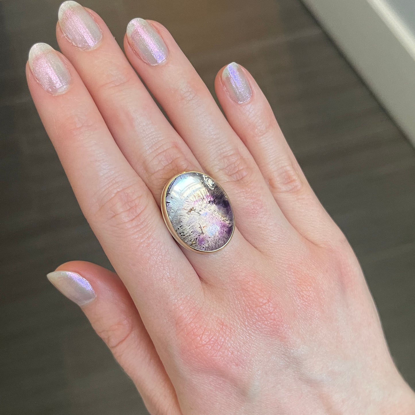 Sterling & 14K Gold Oval Seven Mineral Ring