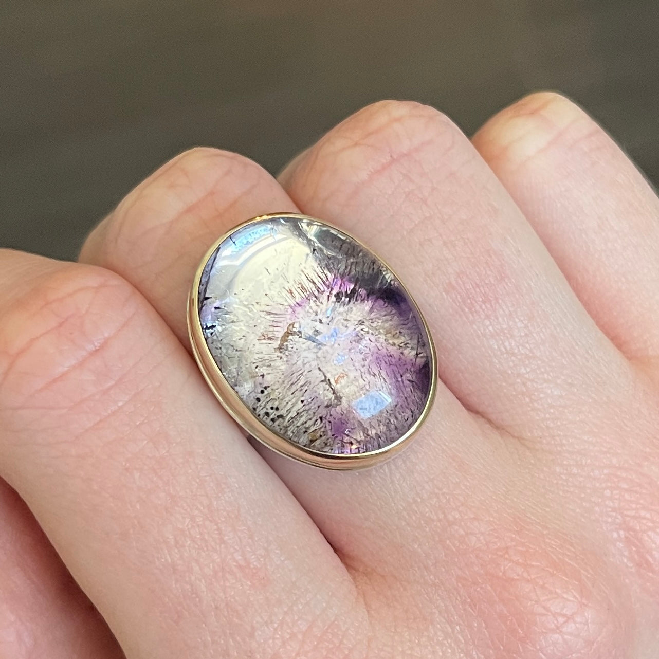 Sterling & 14K Gold Oval Seven Mineral Ring