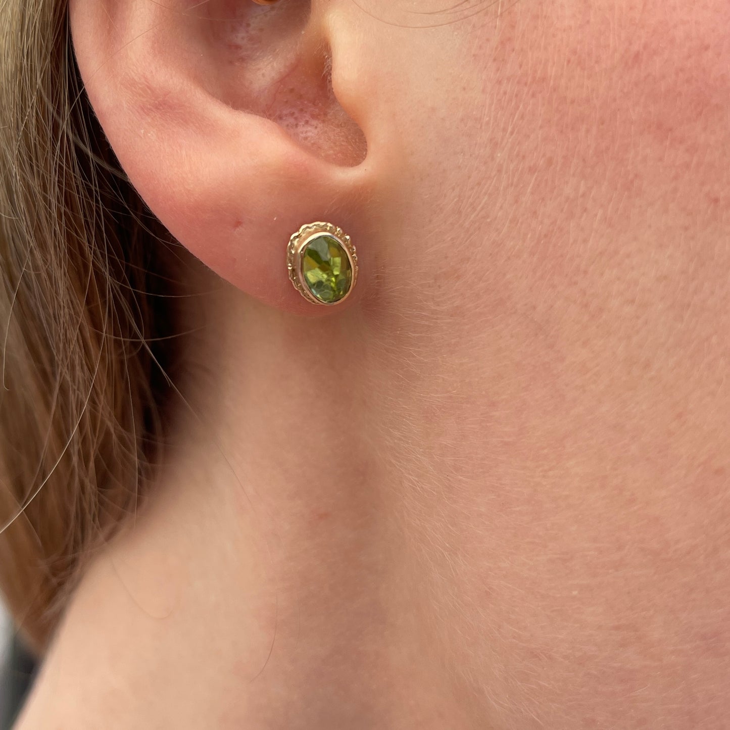 14K Gold Peridot Post Earrings