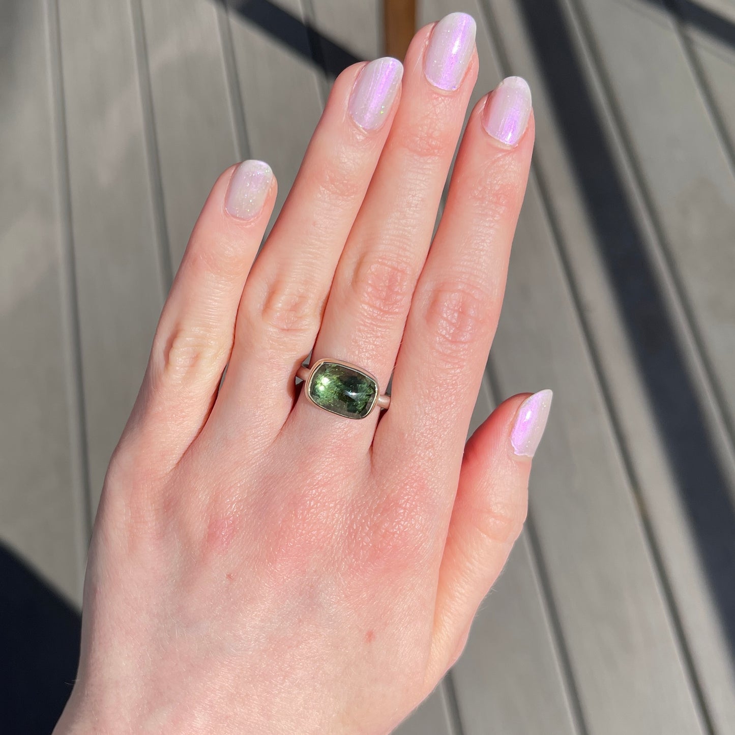 Sterling & 14K Gold Rutilated Peridot Ring