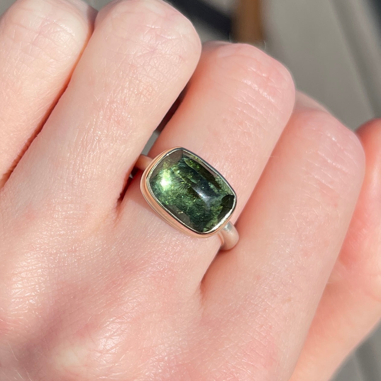 Sterling & 14K Gold Rutilated Peridot Ring