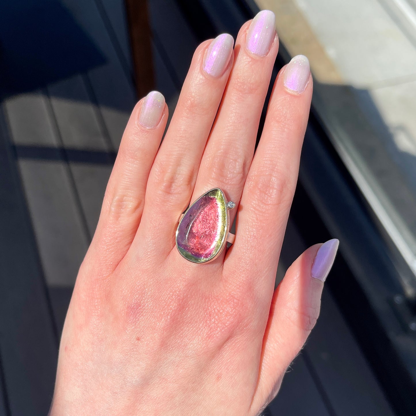 Sterling & 14K Gold Watermelon Tourmaline & Diamond Ring