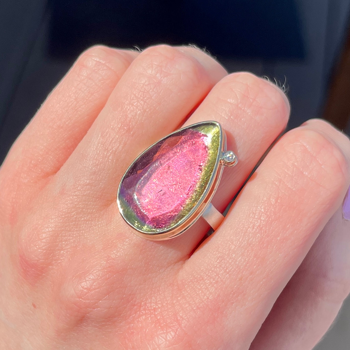 Sterling & 14K Gold Watermelon Tourmaline & Diamond Ring