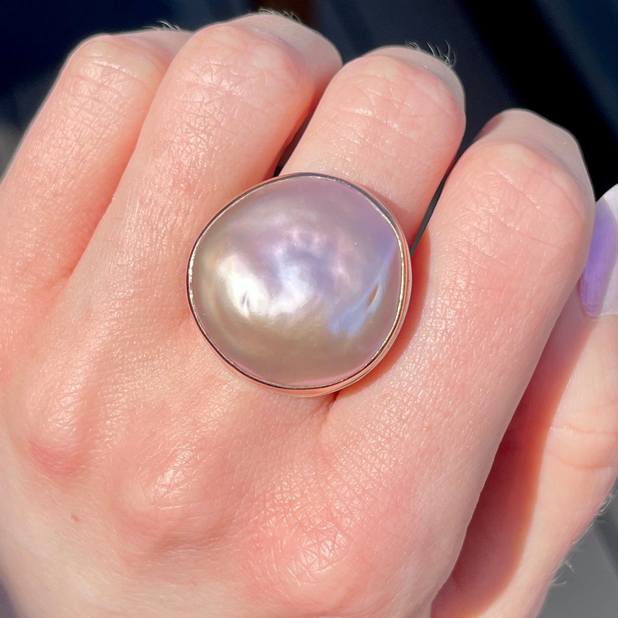 Sterling & 14K Gold Large Pink Pearl Ring
